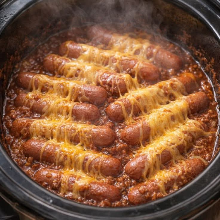 Crockpot Chili Cheese Dogs